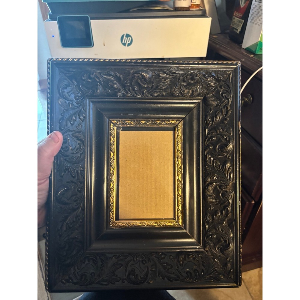 Old Town Gold & Black Picture Frame Matted For A 3x5 Photo Or 5x7 Heavy Good A+